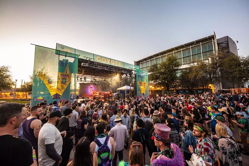 Image: Fans gather at the Coyote Stage during M3F 2019.