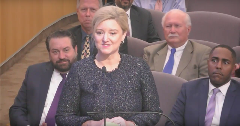Image: Allister Adel speaks after she was unanimously approved as Maricopa County Attorney by the Board of Supervisors in 2019.