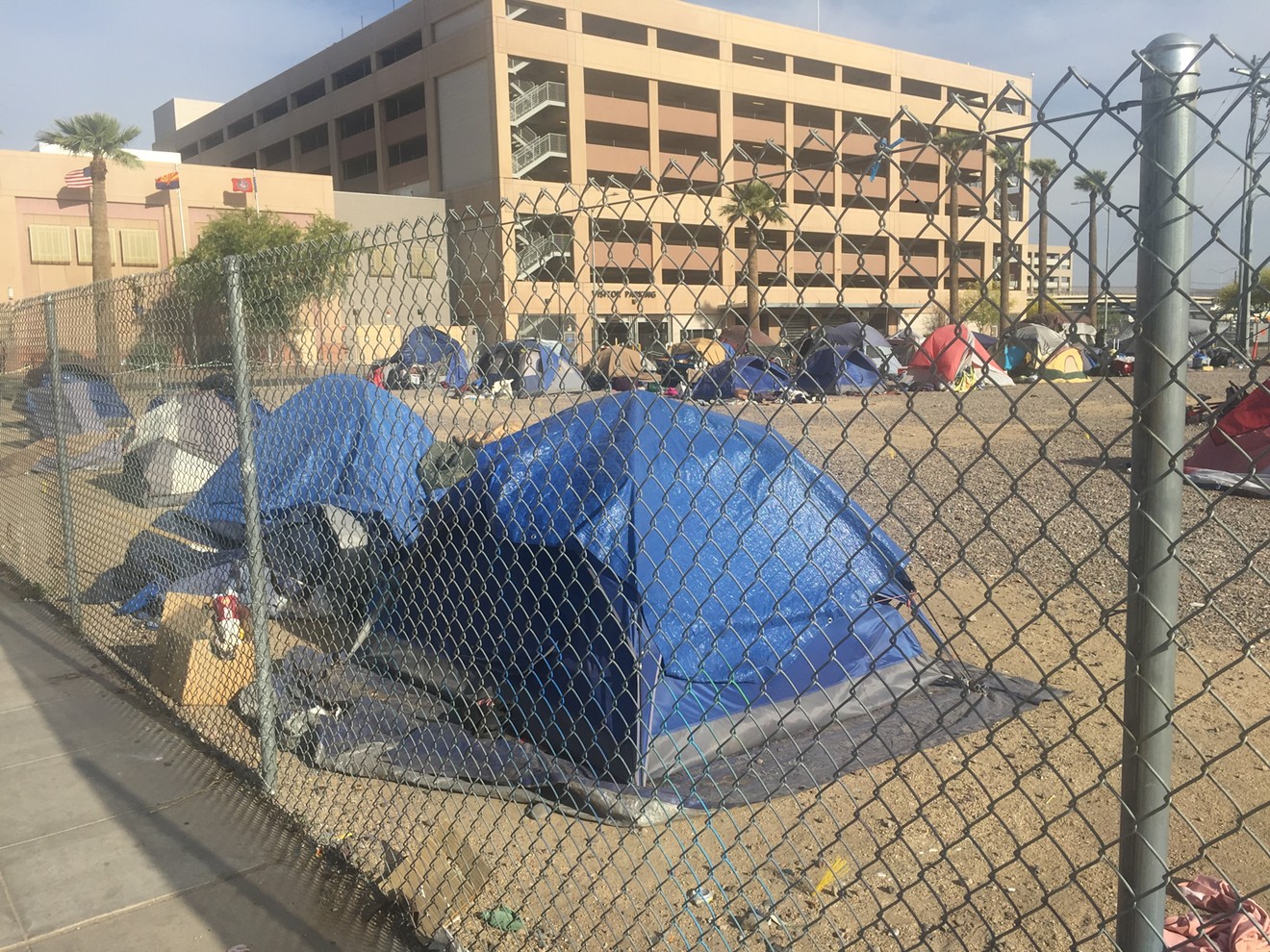One of the lots used by Maricopa County for temporary camping by homeless people at the corner of West Jefferson Street and South 8th Avenue.