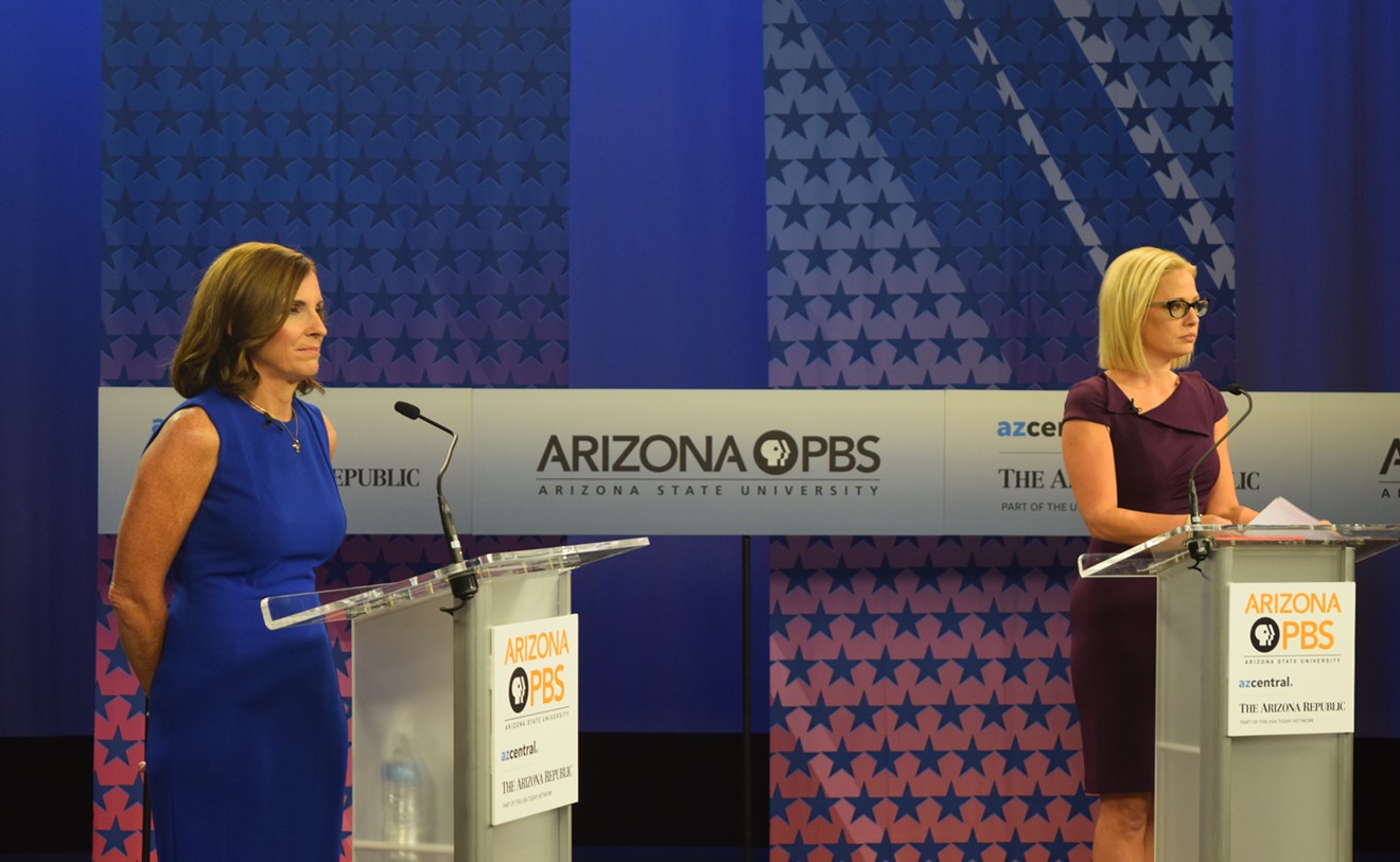 Martha McSally, left, and Kyrsten Sinema faced off on Monday in the only debate of the 2018 Senate campaign.