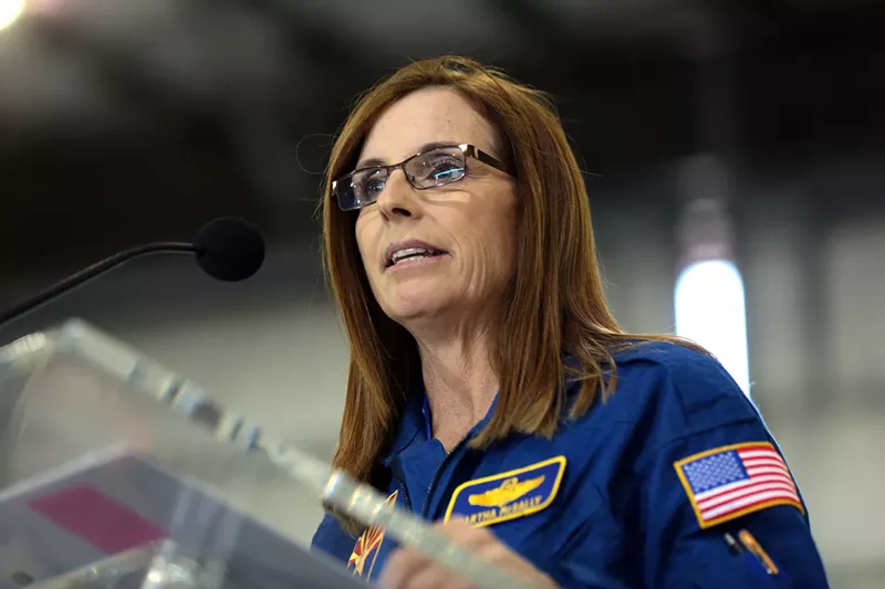 Image: Congresswoman Martha McSally wore a flight suit while announcing her Senate run in an airplane hangar.