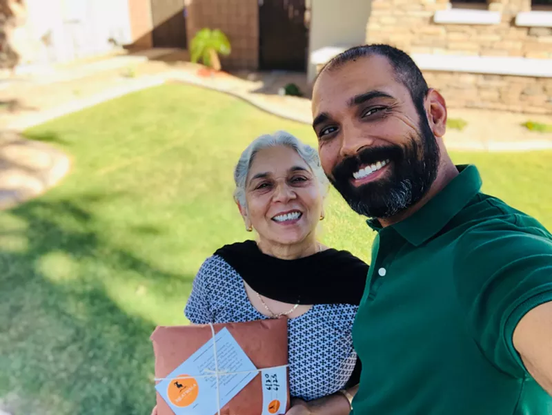 Image: Dushyant Singh and his mom, Preeti Kaur, make the first Meatwala delivery.