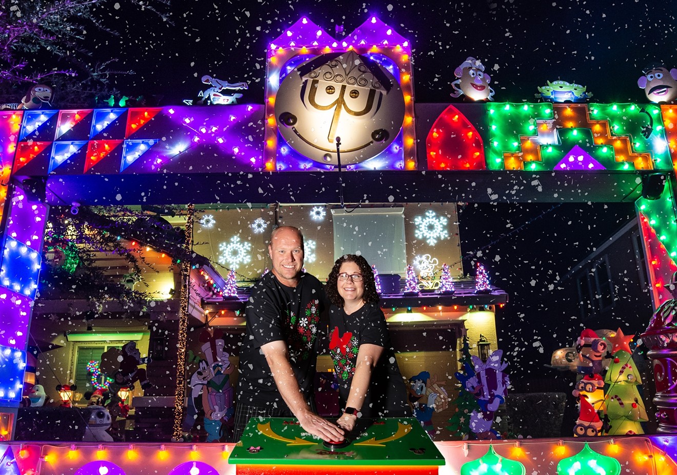 Mike and Stacie Parsons of Mesa and their over-the-top holiday lights display.