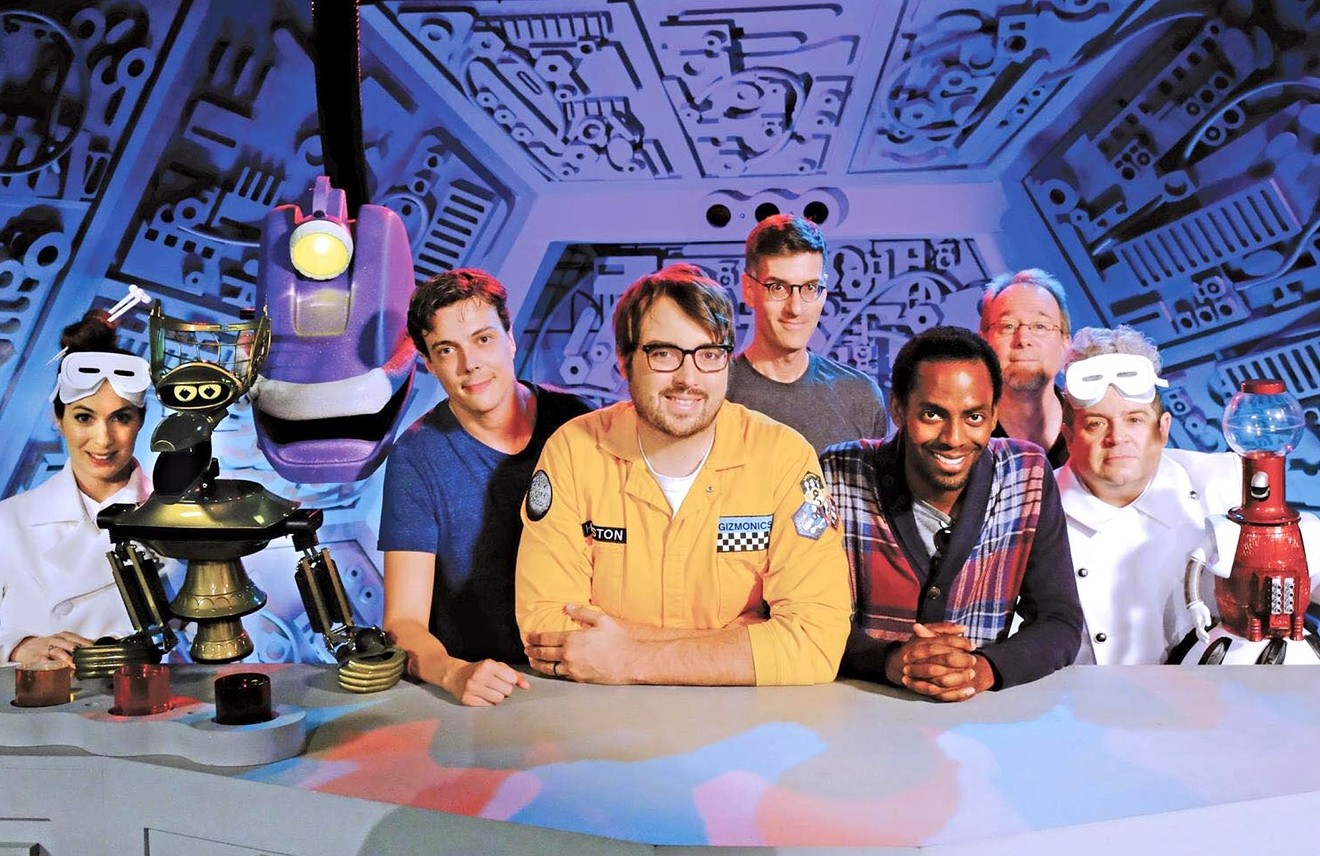 The current cast of Mystery Science Theater 3000. Creator Joel Hodgson is second from the right.