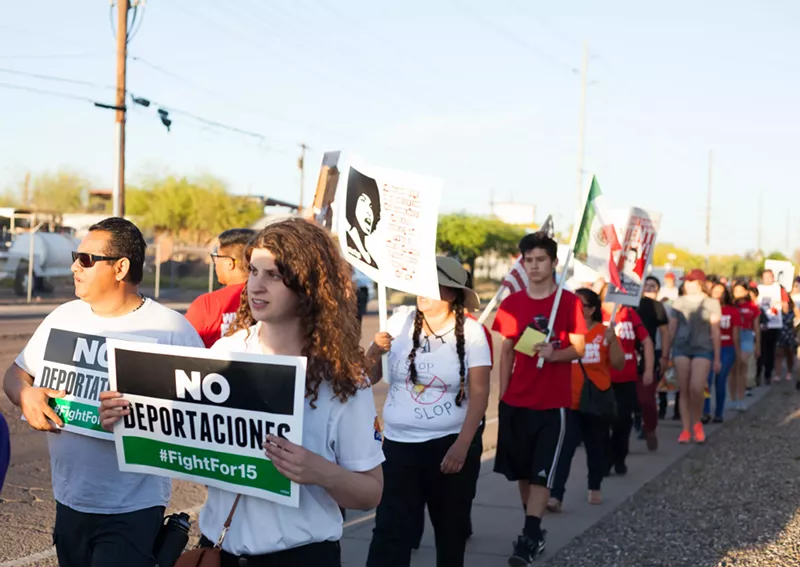 Image: Protesters marched at Tent City recently, but don't expect big participation in Phoenix for the May Day immigrant strike.