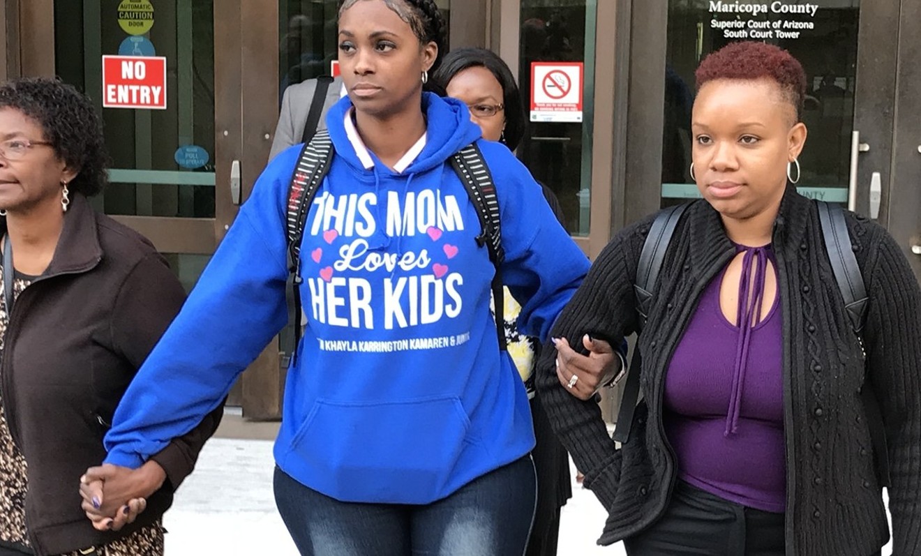 Sylvia Norwood, right, mother of the deceased girl, Sanaa Cunningham, following a hearing for Germayne Cunningham in January.