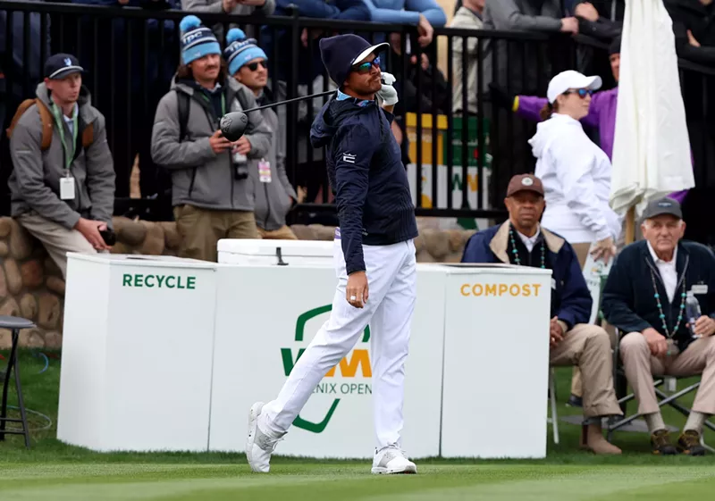 Image: Ricky Fowler show’s a disappointed reaction during first round play Thursday at the WM Phoenix Open in Scottsdale.