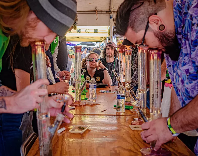 Image: Contestants in the Bong Wars during Errl Cup in March. The festival celebrates Arizona weed, which reached $1.43 billion in sales last year.