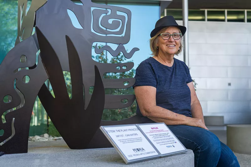 Image: Joan Waters with Totem: The Plant Princess in Peoria.