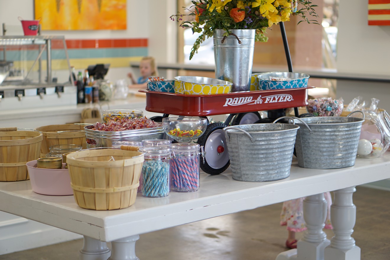 Buckets, baskets, and Radio Flyers of candy at Sweet Provisions in Scottsdale.