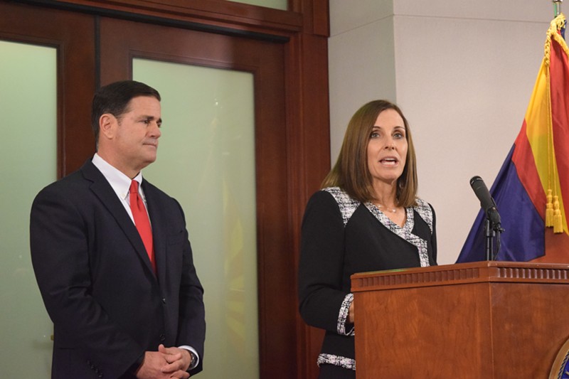 Martha McSally addresses the media at a December 18 press conference after Arizona Governor Doug Ducey announced he would appoint her to the U.S. Senate.