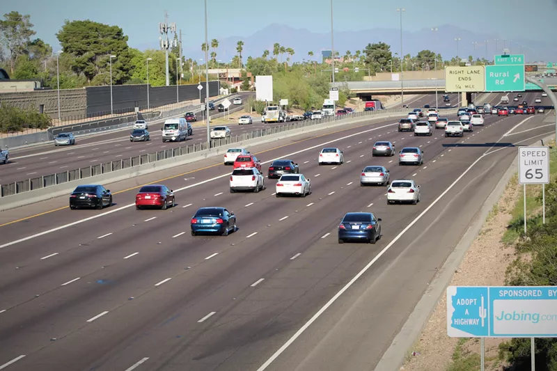 Image: The Superstition Freeway in Tempe at 5:30 p.m. on Thursday. With coronavirus restrictions, rush hour doesn't exist, and nitrogen dioxide levels are plummeting.