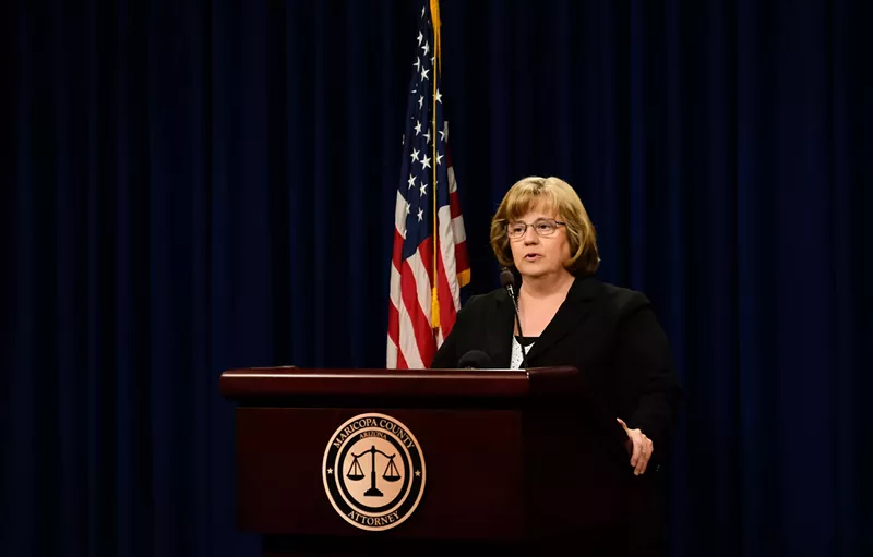 Image: Rachel Mitchell announces her decision not to charge the officer who shot Anthony Cano.
