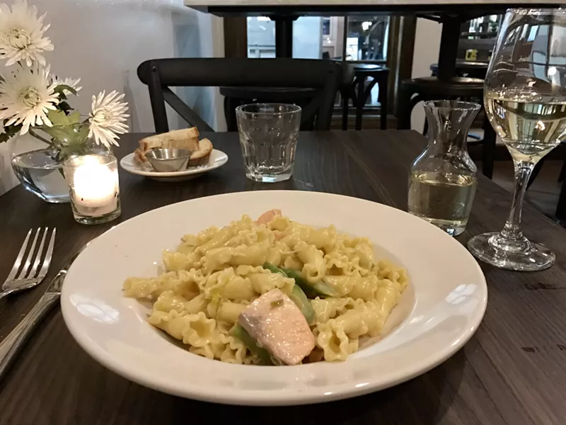 Image: Campanelle with creamy salmon and asparagus.