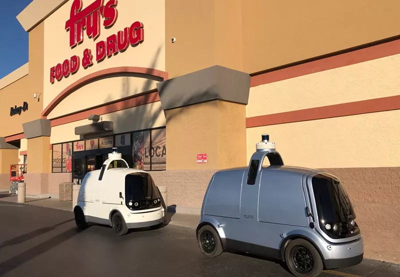 Image: Nuro R1 vehicles began driverless delivery service at a Scottsdale Fry's store on Tuesday.