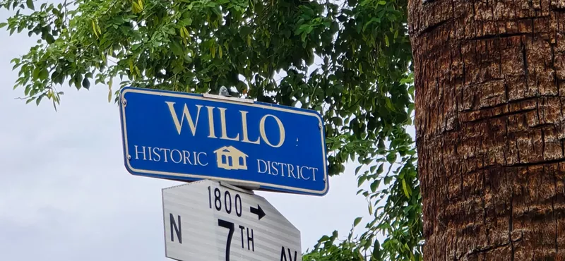 Image: a blue street sign in the willo historic district