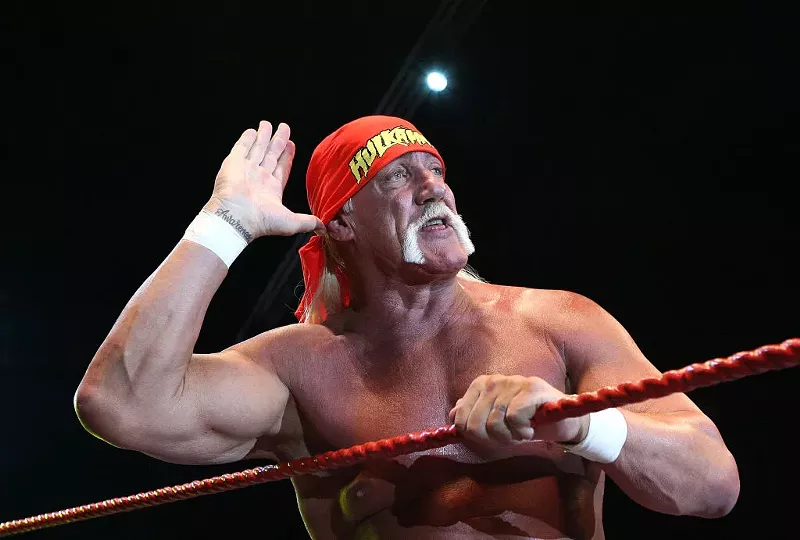 Image: Hulk Hogan gestures to the audience during his Hulkamania Tour at the Burswood Dome on November 24, 2009, in Perth, Australia.