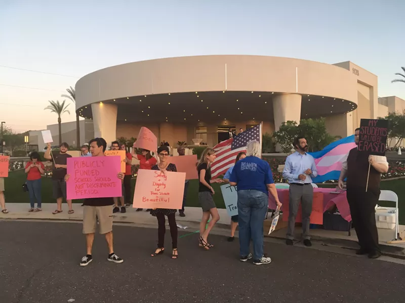 Image: Parents approach Great Hearts administrators at their gala about policies they say are discriminatory towards transgender students.