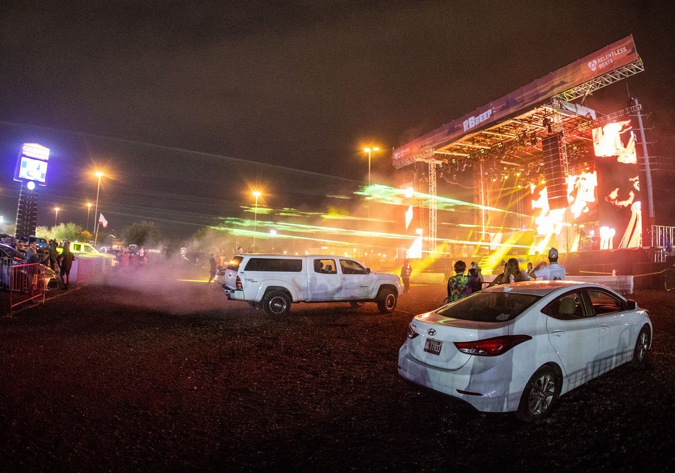 The scene at Relentless Beats' last drive-in EDM event in May.