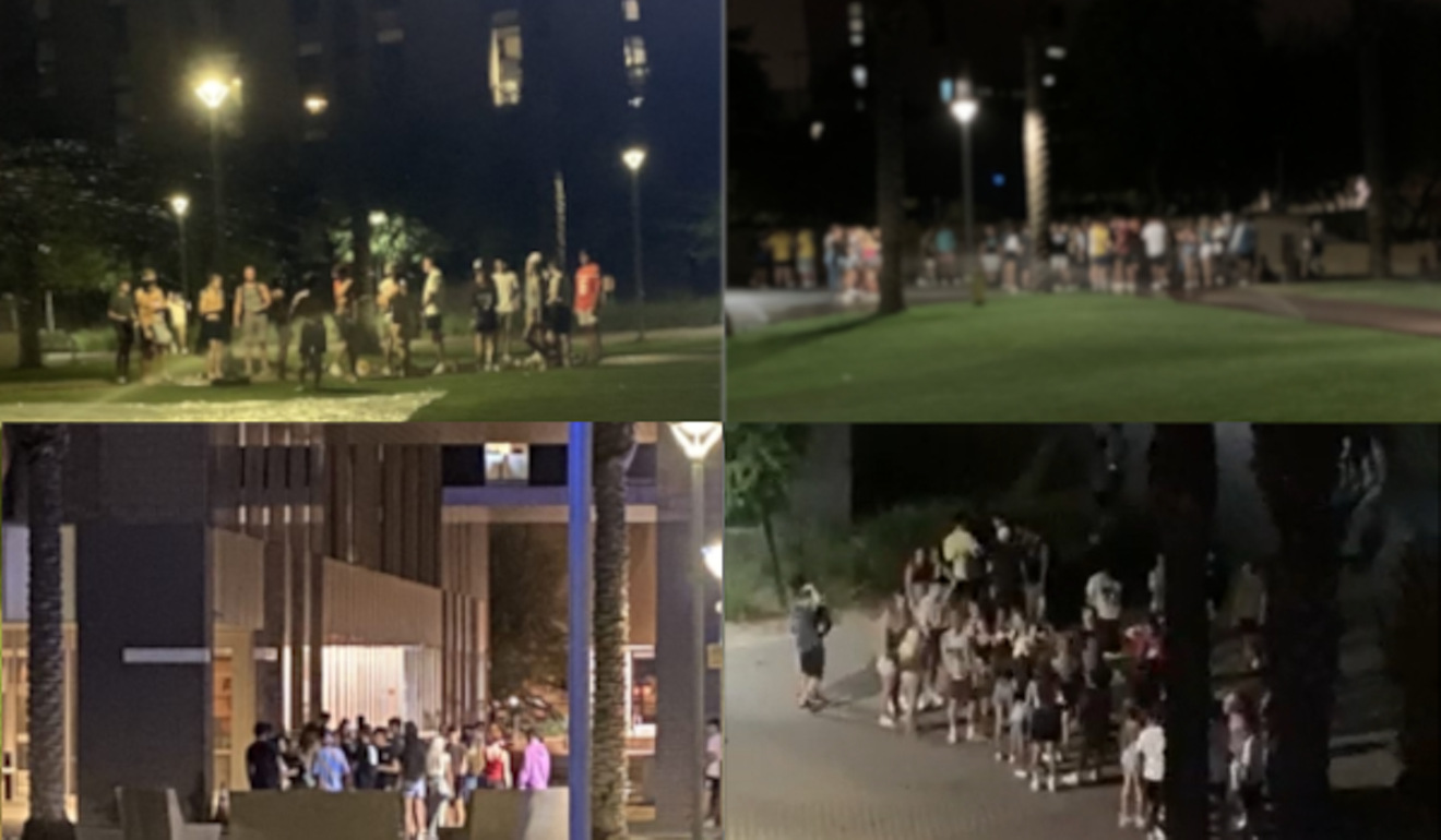 Photos provided by student employees show students gathering in groups without masks on the ASU campus since returning to school.