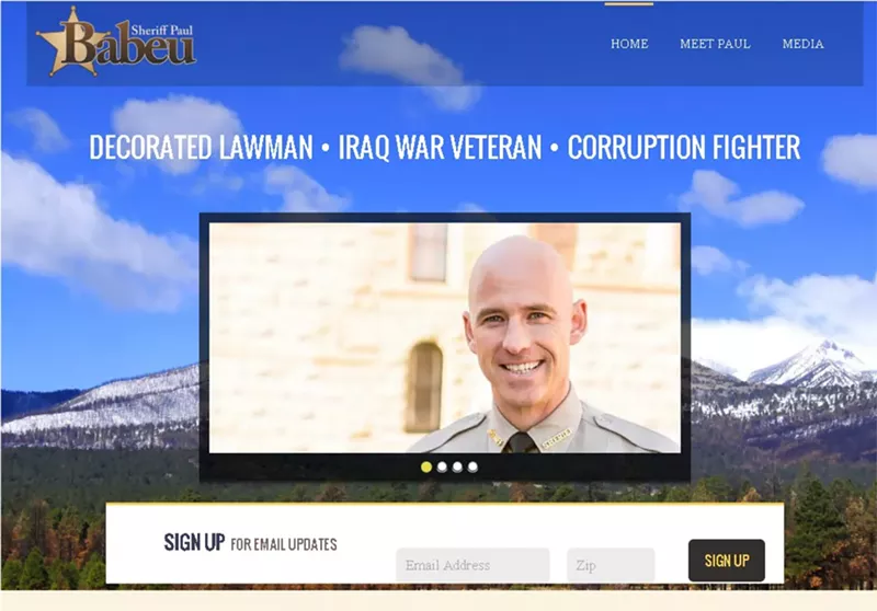 Image: If you didn't know better, you might think Babeu is still sheriff, based on his website.