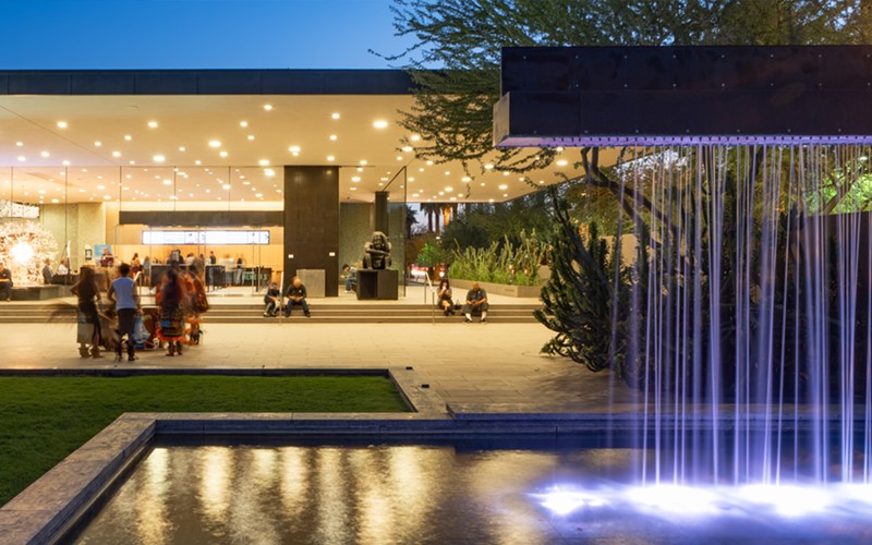 Phoenix Art Museum patrons outside of its entrance.