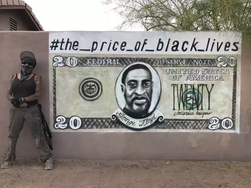 Image: Artist bacpac with work she recently installed in Phoenix.