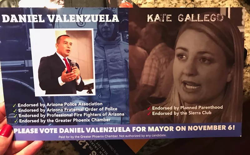 Image: A mailer produced by the Greater Phoenix Chamber suggests that voters should reject mayoral candidate Kate Gallego because of her endorsements from Planned Parenthood and the Sierra Club.