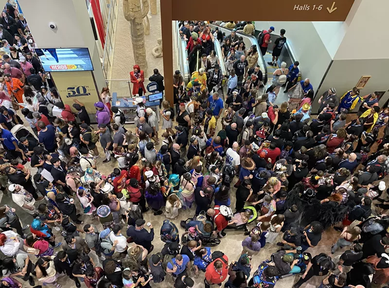 Image: An enormous crowd inside the Phoenix Convention Center's North Building on the second day of Phoenix Fan Fusion 2025.
