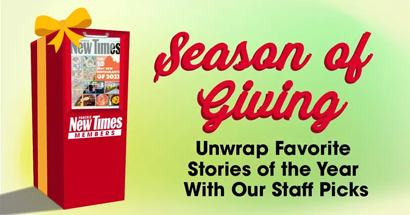 Image: Graphic with a newsstand wrapped in a bow and the title "Season of Giving, unwrap favorite stories of the year with our staff picks."