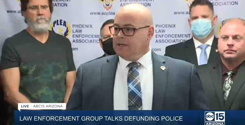 Image: Michael London, president of the Phoenix Law Enforcement Association, speaks at a June 12 press conference.