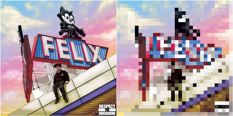 Image: Left: The original artwork for Felix Chevrolet. Right: The updated artwork for Felix Shevrolet.