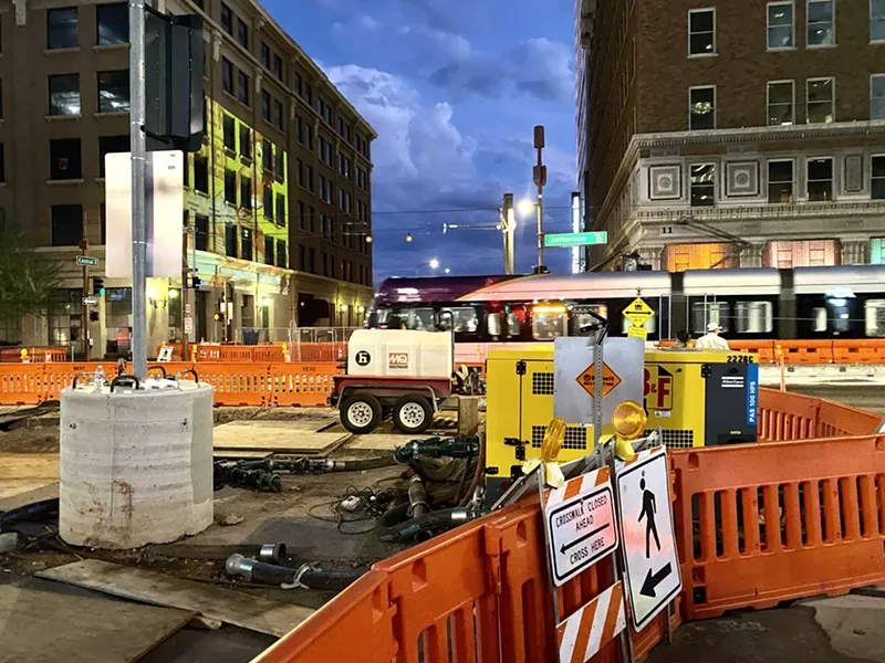 Image: The light rail construction in downtown Phoenix extends south on Central Avenue.