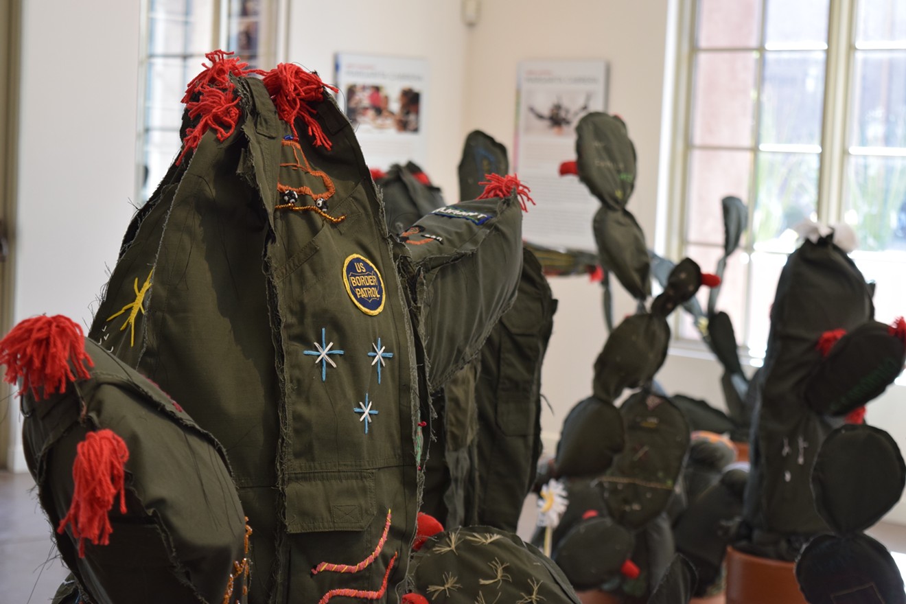 Margarita Cabrera worked with local immigrants to create soft sculptures with border patrol uniforms.