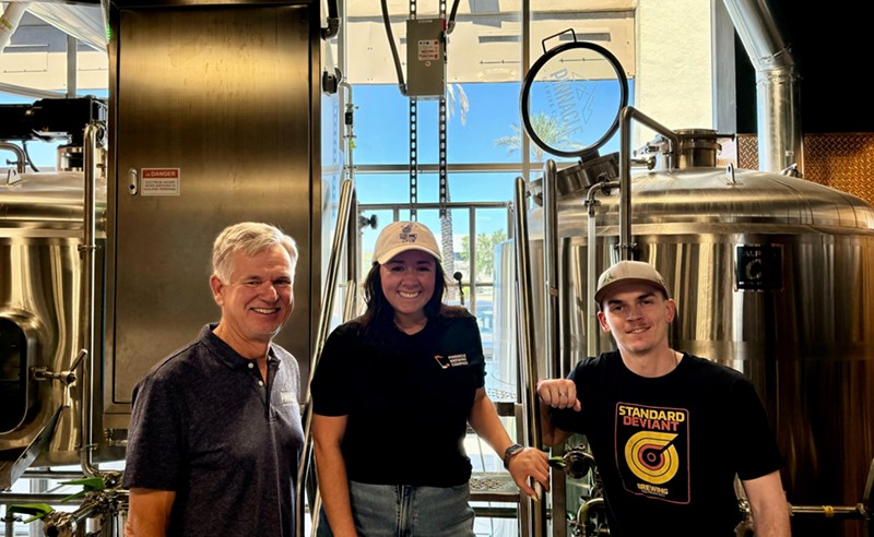 Pinnacle Brewing Co. was founded by Bob Wilson, left, and his son, Wyatt. The taproom, managed by Christiane Arguello (center) opens on Friday.