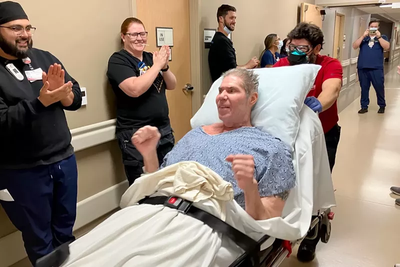 Image: Steve Ekdahl in a hospital bed