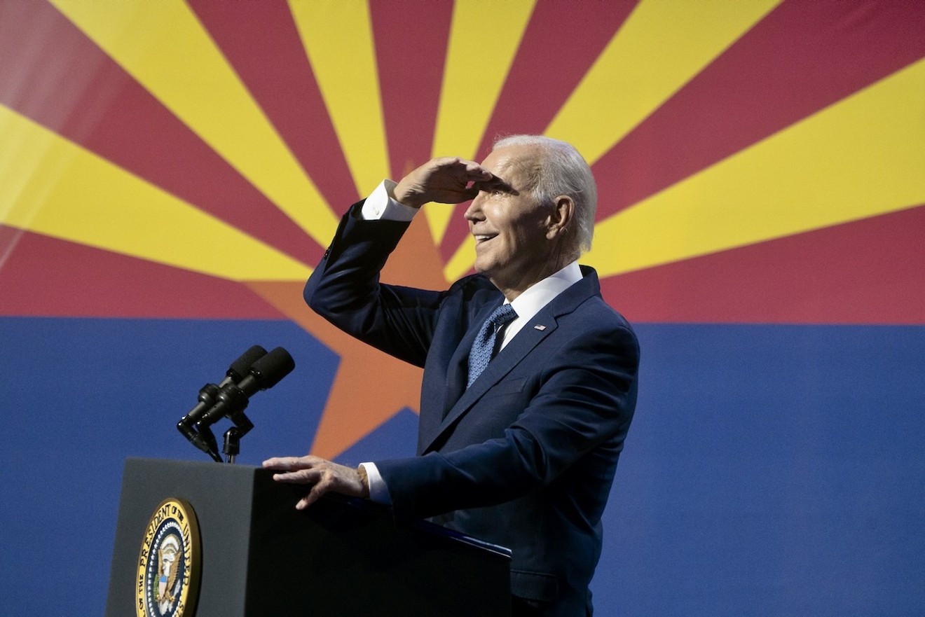 President Joe Biden during a speech at Tempe Center for the Arts in 2023, honoring the late Sen. John McCain. Biden was in Phoenix on Tuesday for the presidential preference election and stopped at El Portal Mexican Restaurant during his visit.