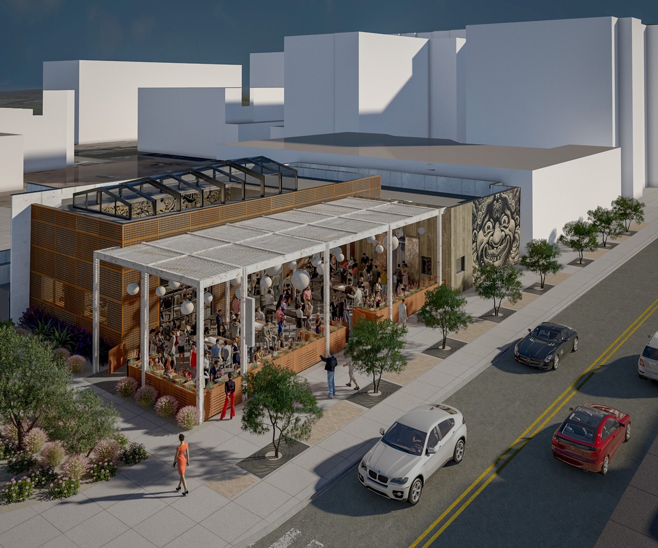 A rendering of the proposed bar and restaurant on the northeast corner of Second and Roosevelt streets.