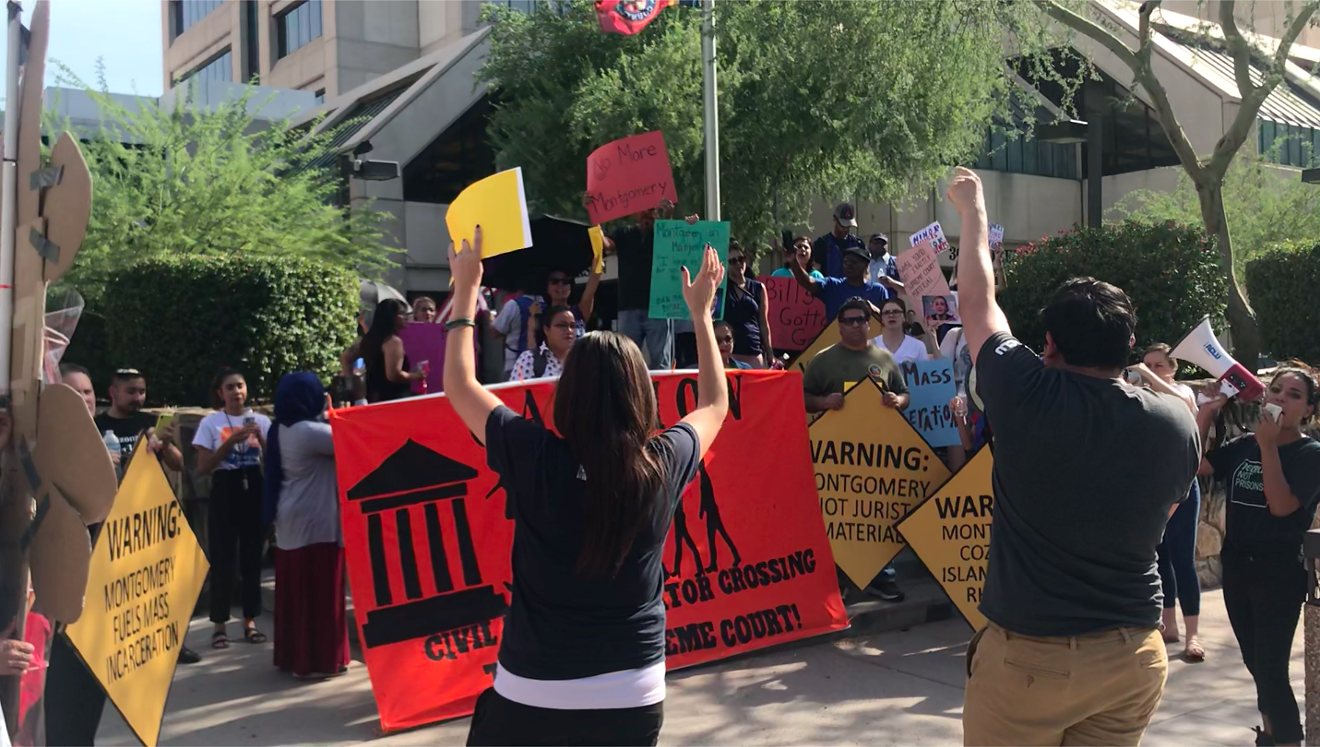 Protesters rallied outside Maricopa County Attorney Bill Montgomery's office on Thursday.
