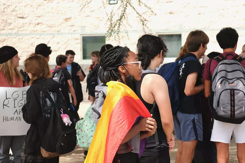 Image: Students at six high schools around Arizona, including Hamilton High School in Chandler, staged walkouts on September 29 to protest anti-LGBTQ laws that recently took effect.