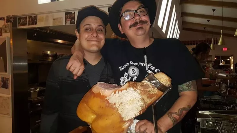 Image: Wayne Coats and Michael Babcock chilling with a pork haunch.