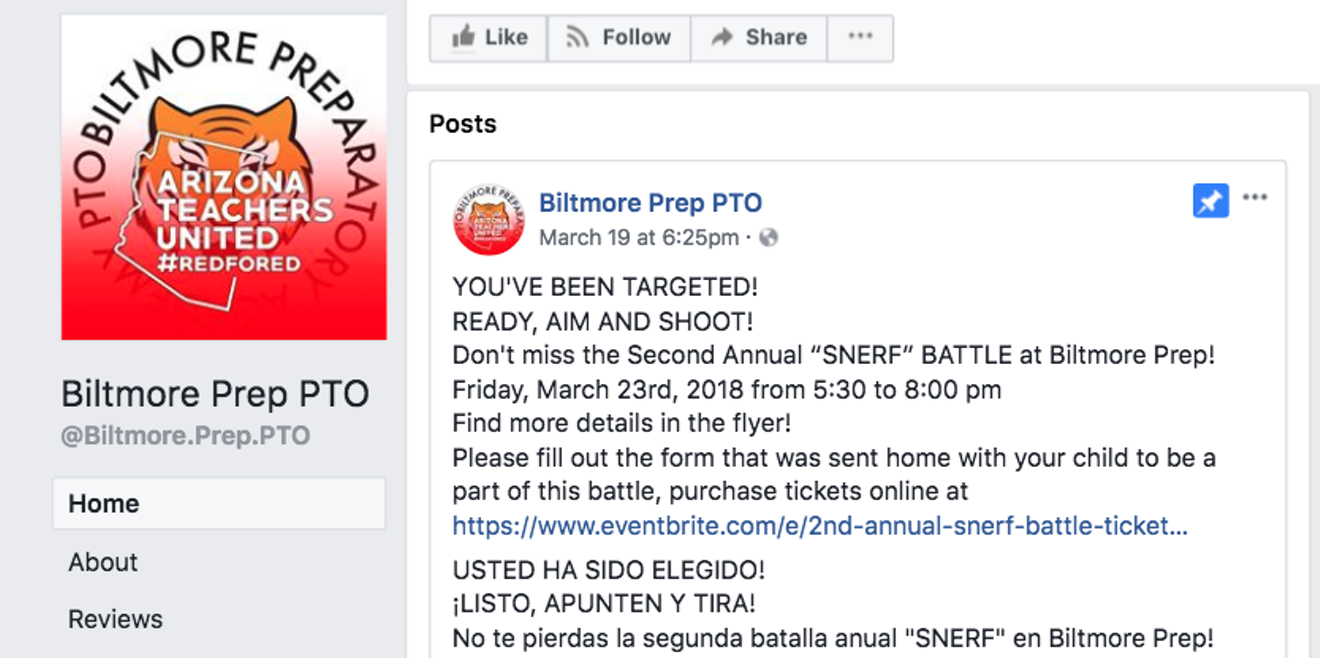 Biltmore Preparatory Academy, a K-8 school on the northeast side of Phoenix, is hosting a Nerf gun battle the day before students in Phoenix and around the country march against gun violence.