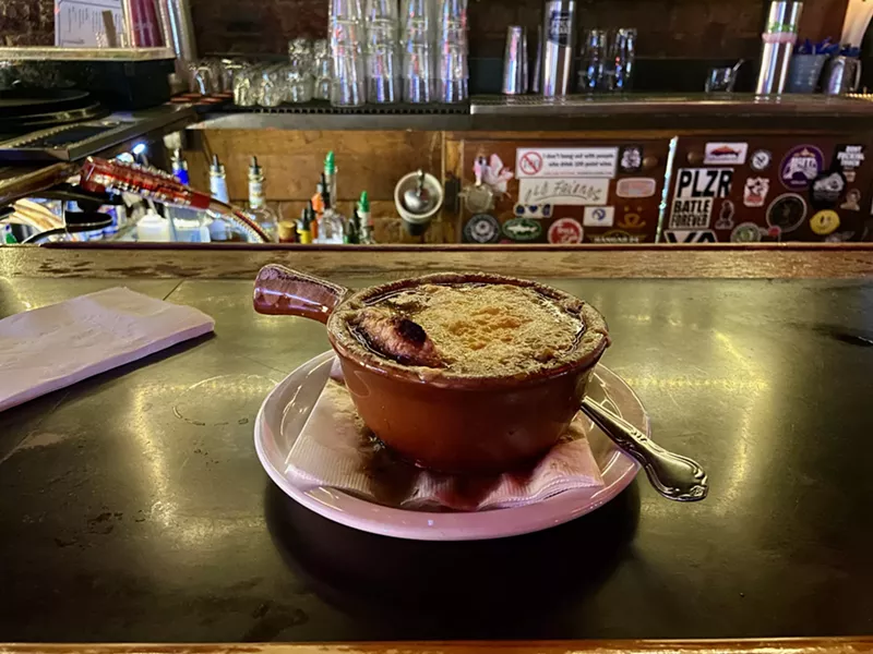 Image: Fresh, hot soup at its final destination on the Casey Moore's bar top.