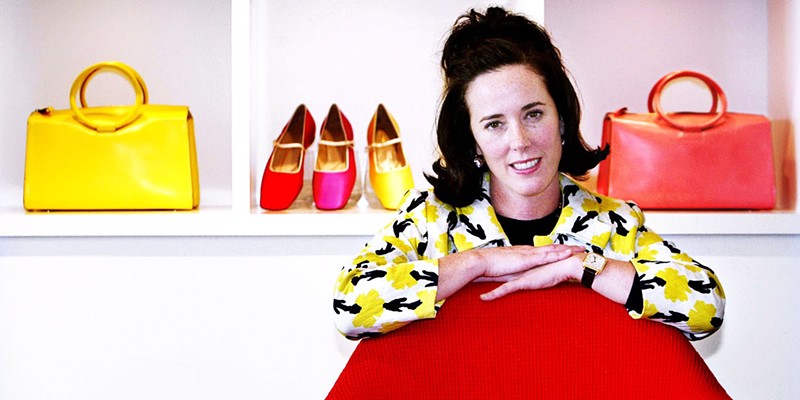 Designer Kate Spade with several of her designs in 2004.