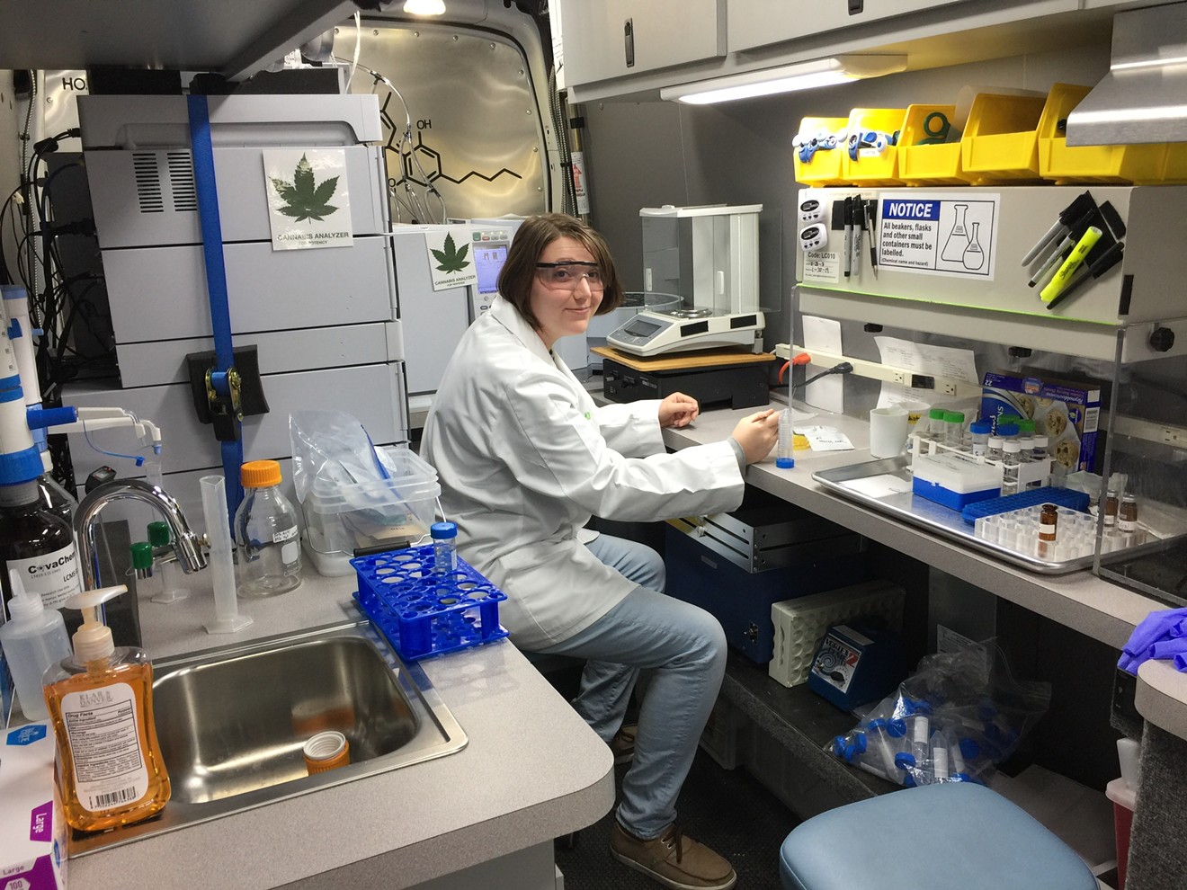 Talia Lerer inside the mobile cannabis lab.