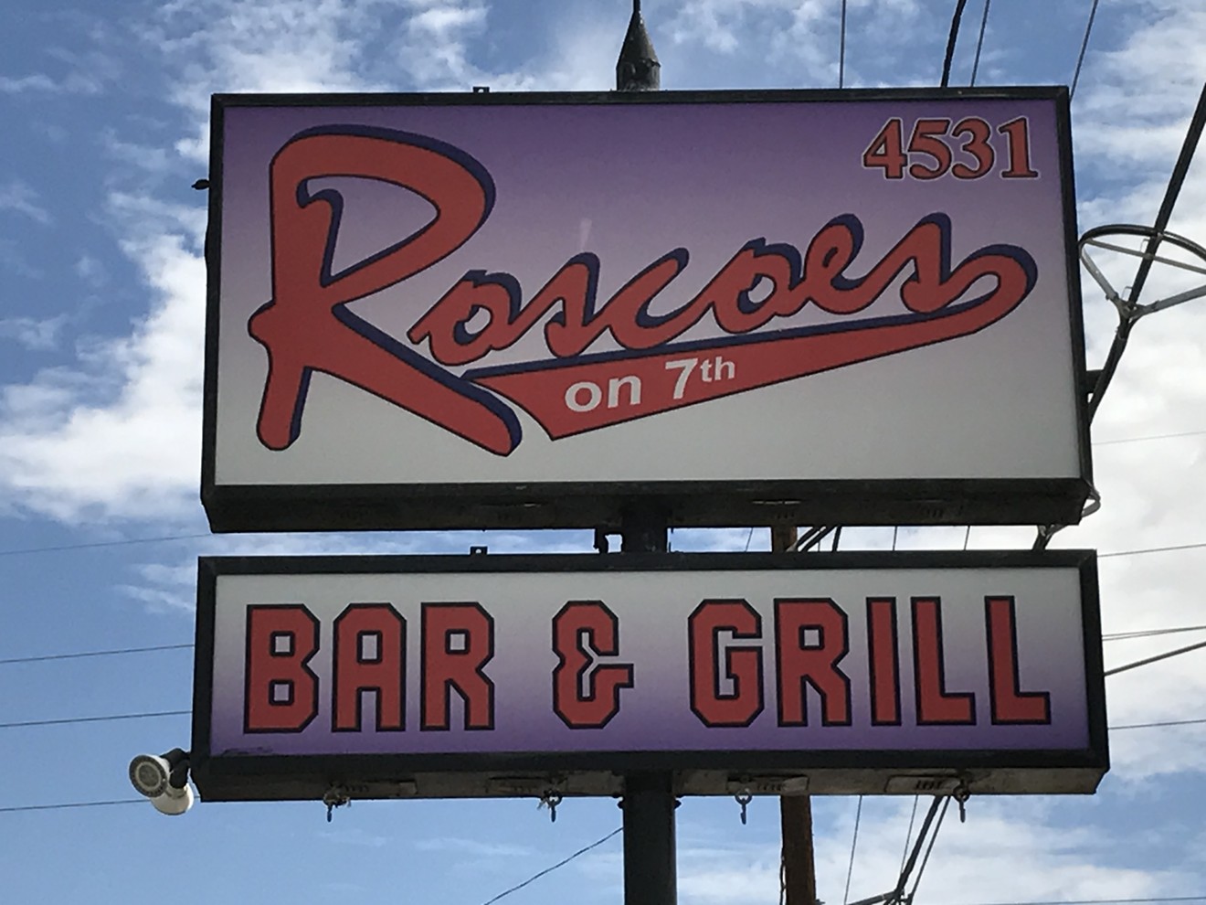 The Roscoes Bar & Grill sign was still up on Tuesday, August 1.