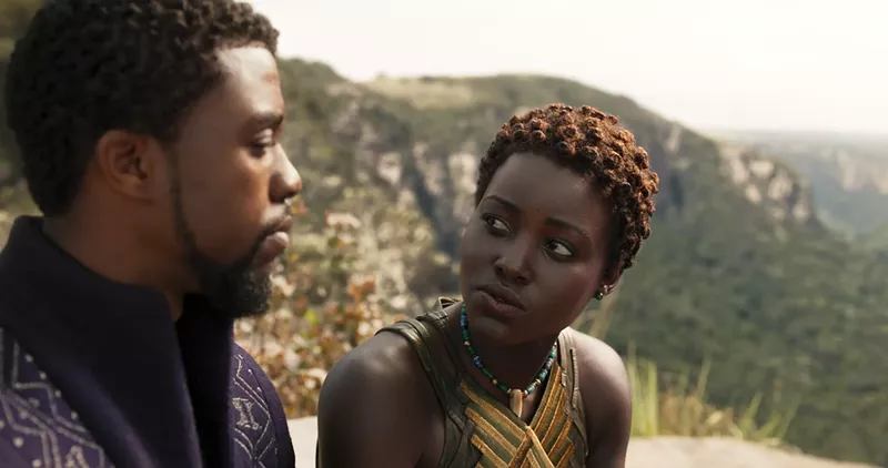 Image: Chadwick Boseman (left) and Lupita Nyong'o star in Black Panther, the Marvel film about a monarch and superhero who hails from the fictional country Wakanda, an African tech-utopia that has never been conquered and is uniquely rich.