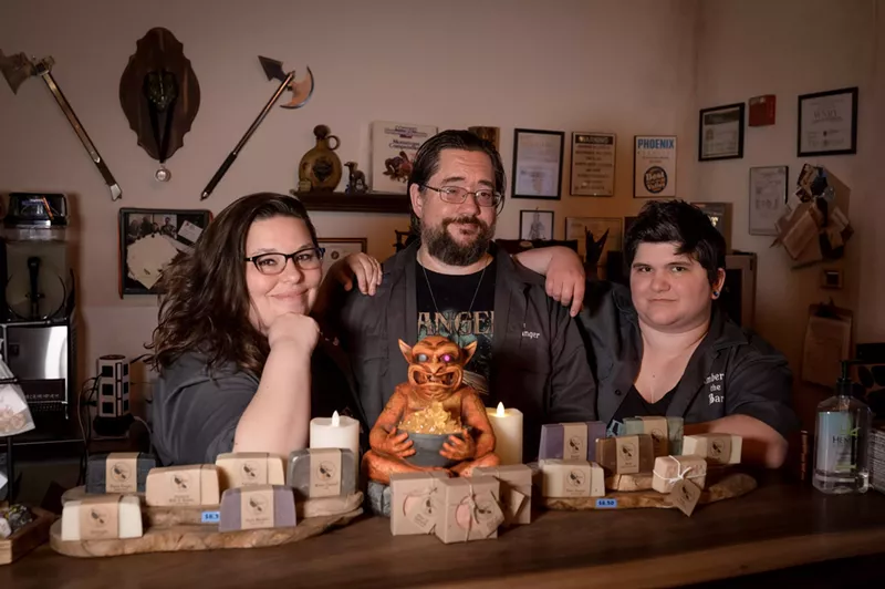 Image: From left, Tamara Chaney, Ben Chaney and Amber Degiso are celebrating five years of Scale & Feather Meadery success in Avondale.