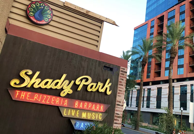 Image: The exterior of Shady Park in Tempe. Mirabella at ASU is in the background.