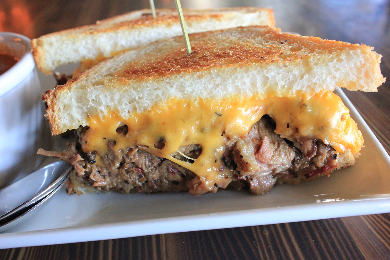 A grilled cheese made with burnt ends